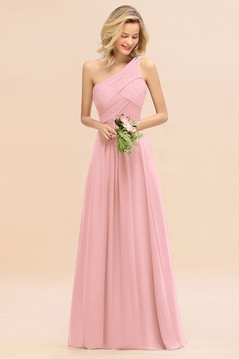 One Shoulder Aline Chiffon Bridesmaid Dress Long Wedding Guest Dress