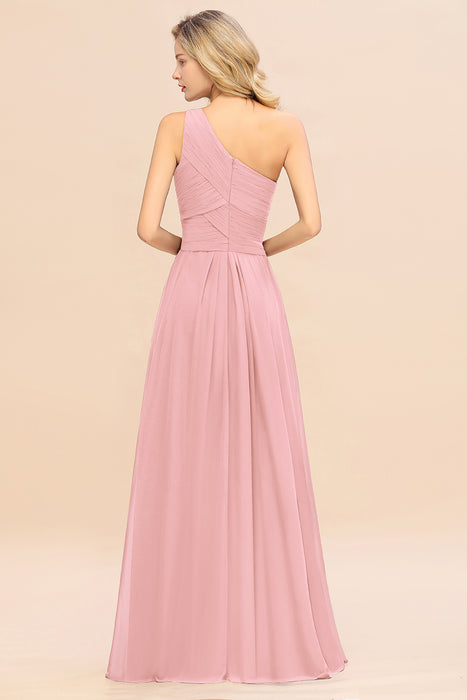 One Shoulder Aline Chiffon Bridesmaid Dress Long Wedding Guest Dress