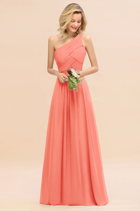 One Shoulder Aline Chiffon Bridesmaid Dress Long Wedding Guest Dress