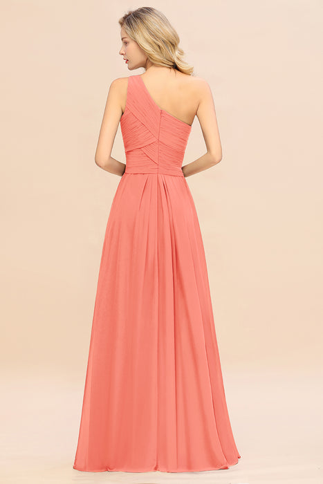One Shoulder Aline Chiffon Bridesmaid Dress Long Wedding Guest Dress