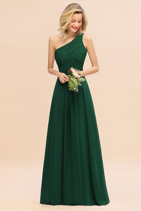 One Shoulder Aline Chiffon Bridesmaid Dress Long Wedding Guest Dress