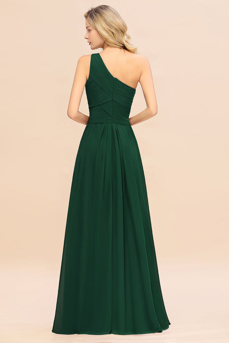 One Shoulder Aline Chiffon Bridesmaid Dress Long Wedding Guest Dress