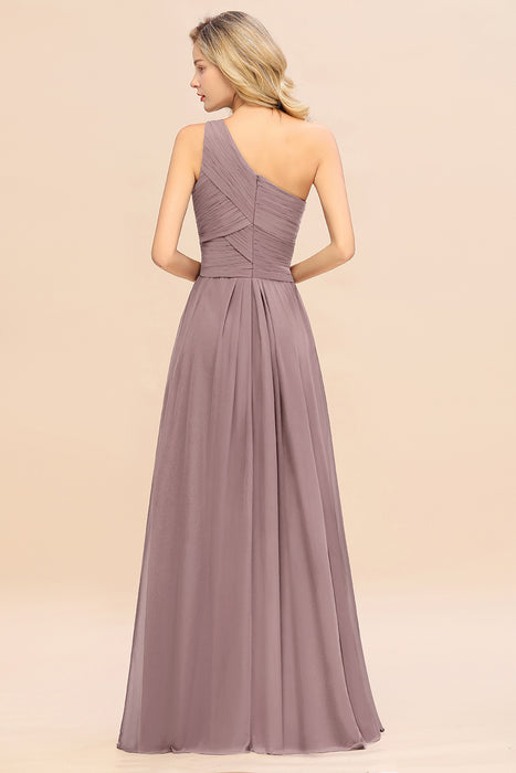 One Shoulder Aline Chiffon Bridesmaid Dress Long Wedding Guest Dress