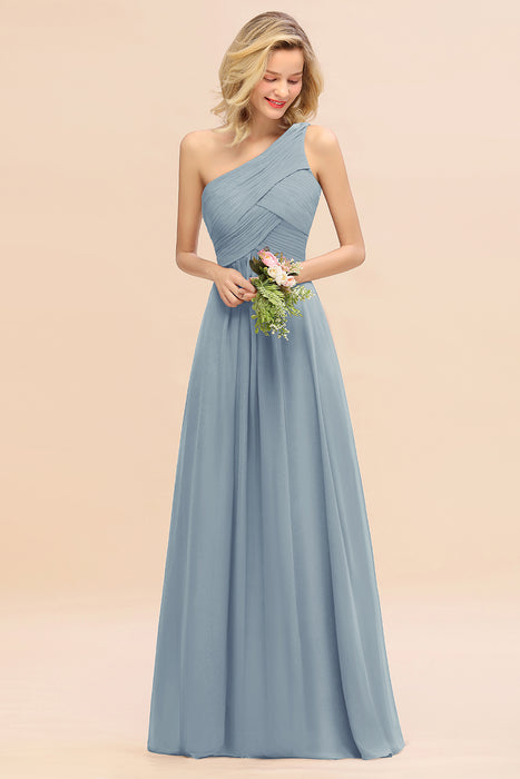 One Shoulder Aline Chiffon Bridesmaid Dress Long Wedding Guest Dress