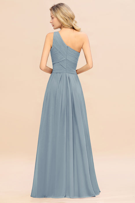 One Shoulder Aline Chiffon Bridesmaid Dress Long Wedding Guest Dress
