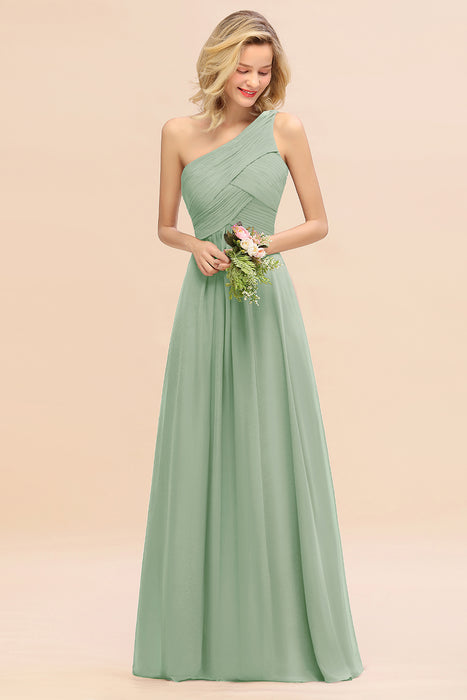 One Shoulder Aline Chiffon Bridesmaid Dress Long Wedding Guest Dress