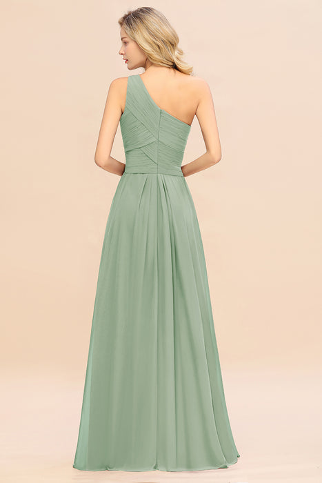One Shoulder Aline Chiffon Bridesmaid Dress Long Wedding Guest Dress