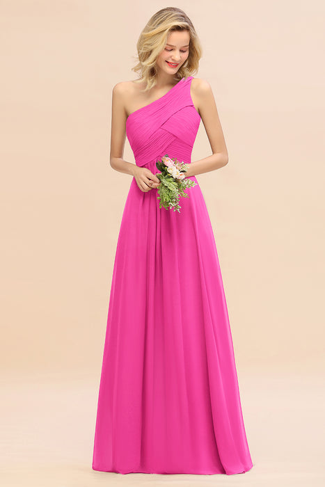 One Shoulder Aline Chiffon Bridesmaid Dress Long Wedding Guest Dress