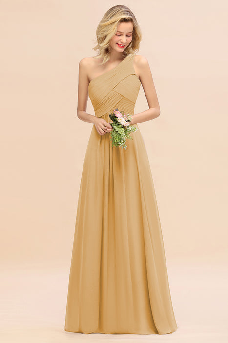 One Shoulder Aline Chiffon Bridesmaid Dress Long Wedding Guest Dress