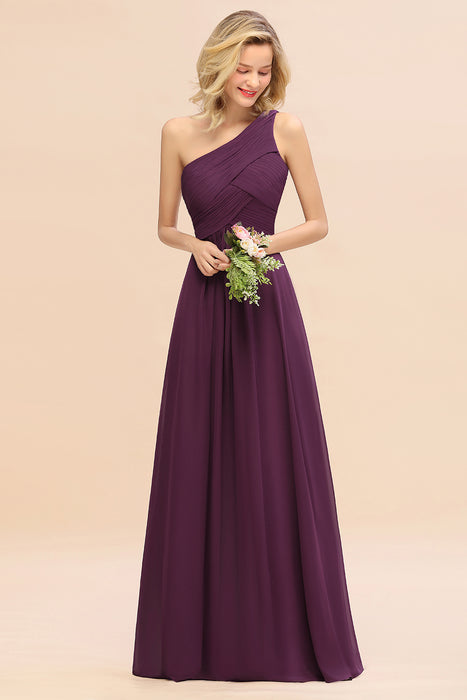One Shoulder Aline Chiffon Bridesmaid Dress Long Wedding Guest Dress