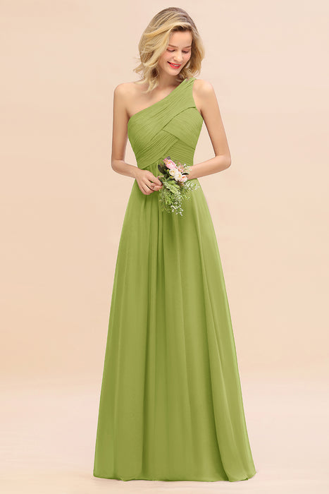 One Shoulder Aline Chiffon Bridesmaid Dress Long Wedding Guest Dress