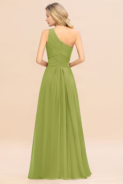 One Shoulder Aline Chiffon Bridesmaid Dress Long Wedding Guest Dress