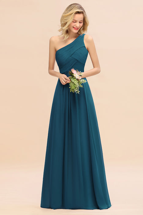 One Shoulder Aline Chiffon Bridesmaid Dress Long Wedding Guest Dress
