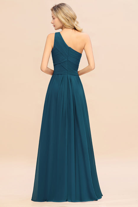 One Shoulder Aline Chiffon Bridesmaid Dress Long Wedding Guest Dress