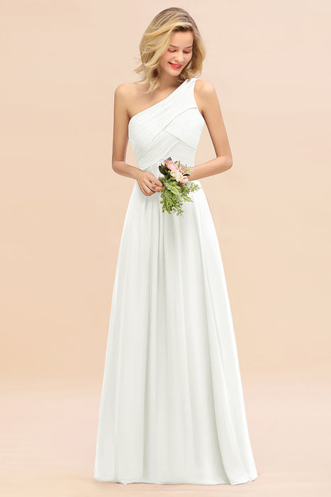 One Shoulder Aline Chiffon Bridesmaid Dress Long Wedding Guest Dress
