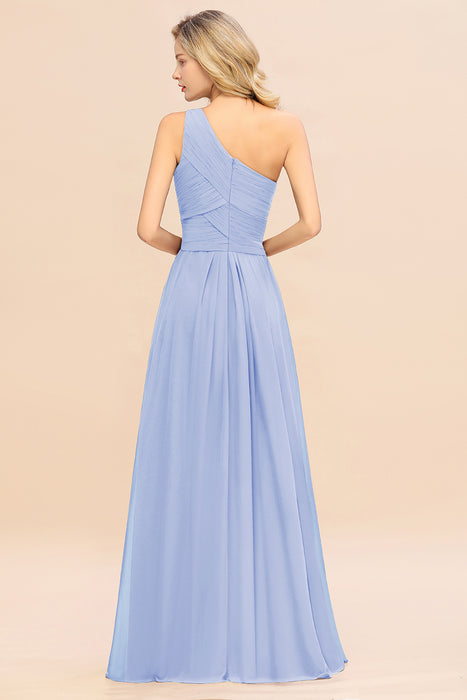 One Shoulder Aline Chiffon Bridesmaid Dress Long Wedding Guest Dress