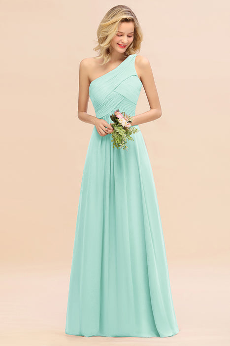 One Shoulder Aline Chiffon Bridesmaid Dress Long Wedding Guest Dress