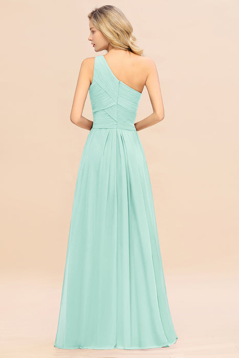 One Shoulder Aline Chiffon Bridesmaid Dress Long Wedding Guest Dress