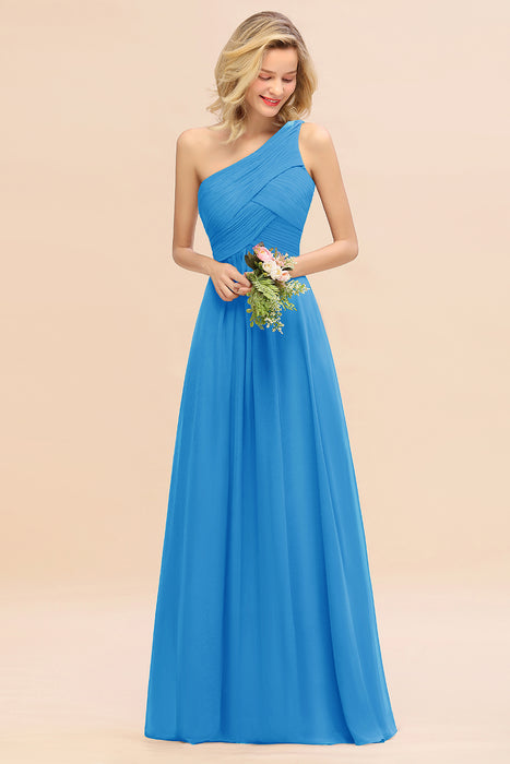One Shoulder Aline Chiffon Bridesmaid Dress Long Wedding Guest Dress