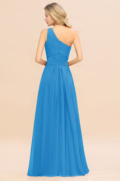 One Shoulder Aline Chiffon Bridesmaid Dress Long Wedding Guest Dress