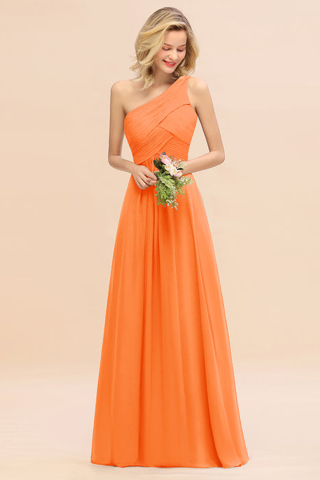 One Shoulder Aline Chiffon Bridesmaid Dress Long Wedding Guest Dress