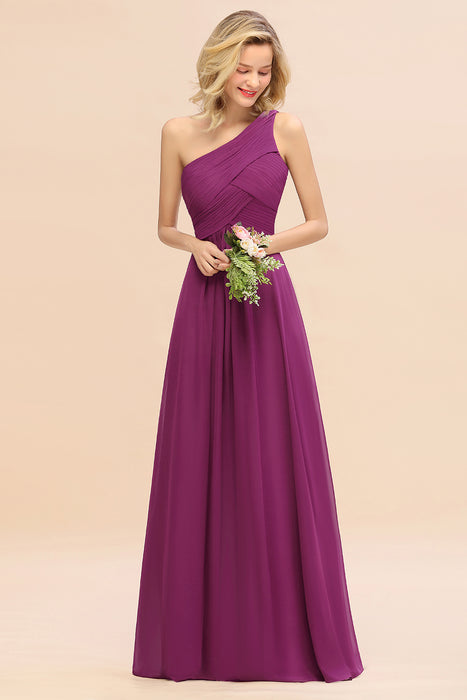 One Shoulder Aline Chiffon Bridesmaid Dress Long Wedding Guest Dress