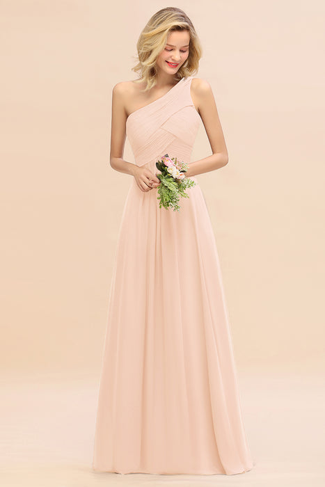 One Shoulder Aline Chiffon Bridesmaid Dress Long Wedding Guest Dress
