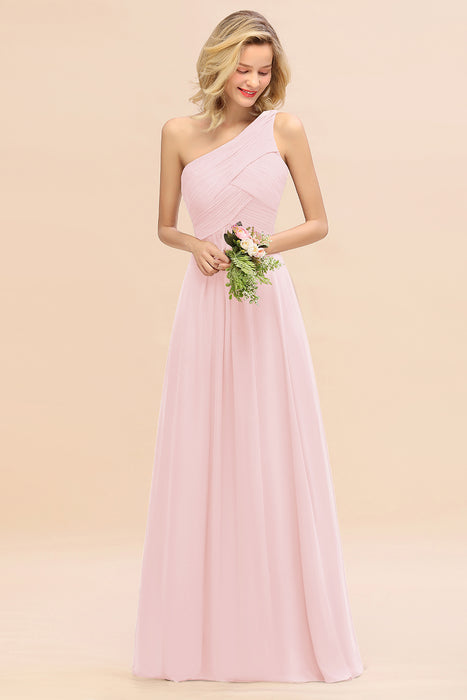 One Shoulder Aline Chiffon Bridesmaid Dress Long Wedding Guest Dress