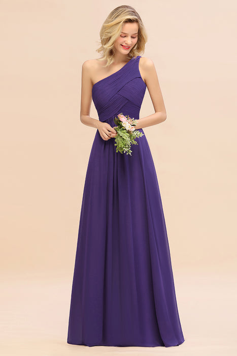 One Shoulder Aline Chiffon Bridesmaid Dress Long Wedding Guest Dress