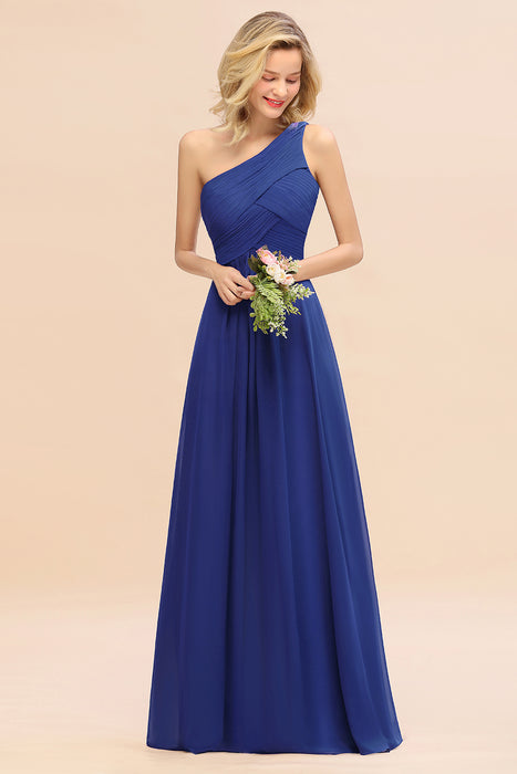 One Shoulder Aline Chiffon Bridesmaid Dress Long Wedding Guest Dress