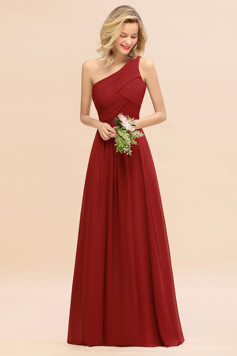 One Shoulder Aline Chiffon Bridesmaid Dress Long Wedding Guest Dress