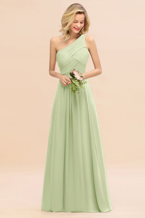 One Shoulder Aline Chiffon Bridesmaid Dress Long Wedding Guest Dress