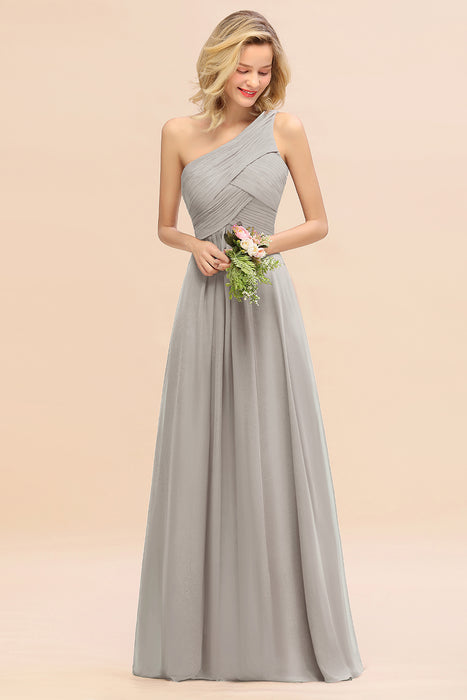 One Shoulder Aline Chiffon Bridesmaid Dress Long Wedding Guest Dress