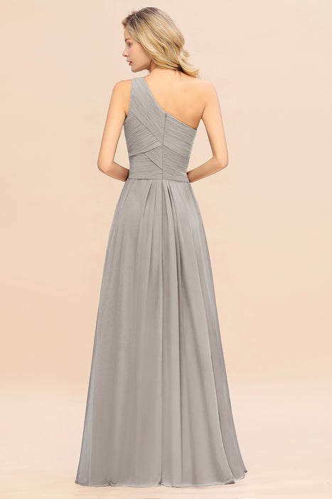 One Shoulder Aline Chiffon Bridesmaid Dress Long Wedding Guest Dress