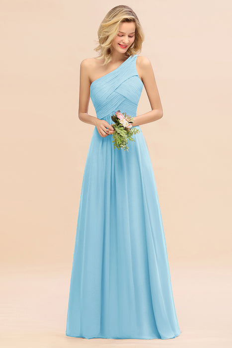 One Shoulder Aline Chiffon Bridesmaid Dress Long Wedding Guest Dress