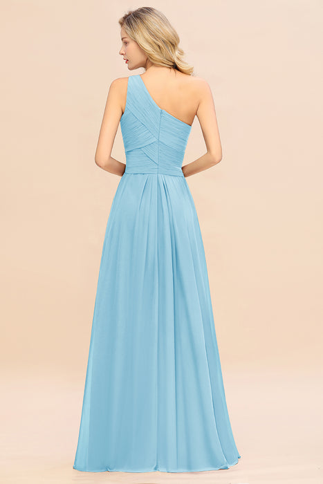 One Shoulder Aline Chiffon Bridesmaid Dress Long Wedding Guest Dress