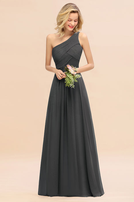 One Shoulder Aline Chiffon Bridesmaid Dress Long Wedding Guest Dress