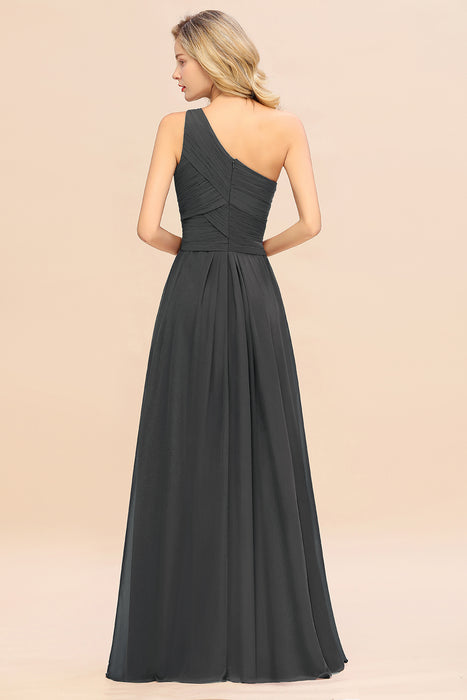 One Shoulder Aline Chiffon Bridesmaid Dress Long Wedding Guest Dress