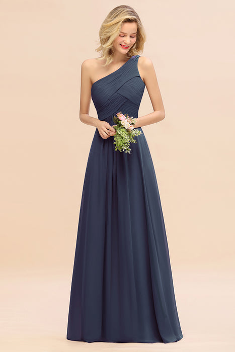 One Shoulder Aline Chiffon Bridesmaid Dress Long Wedding Guest Dress