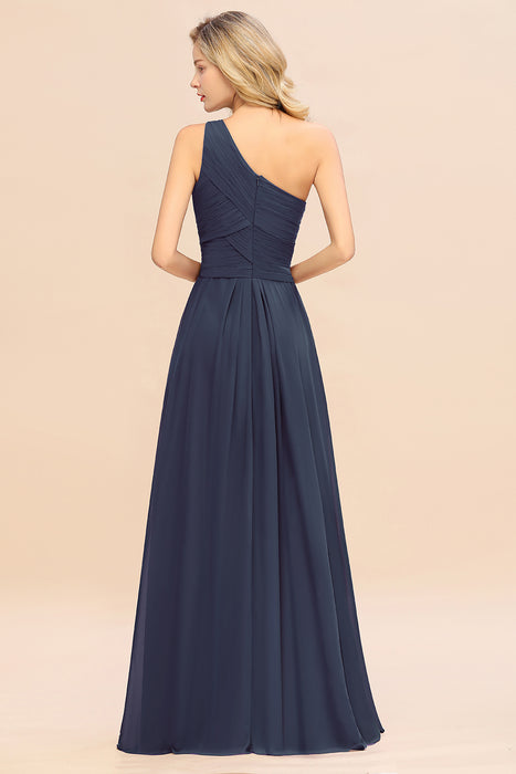 One Shoulder Aline Chiffon Bridesmaid Dress Long Wedding Guest Dress