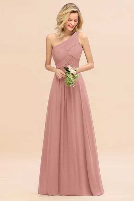 One Shoulder Aline Chiffon Bridesmaid Dress Long Wedding Guest Dress