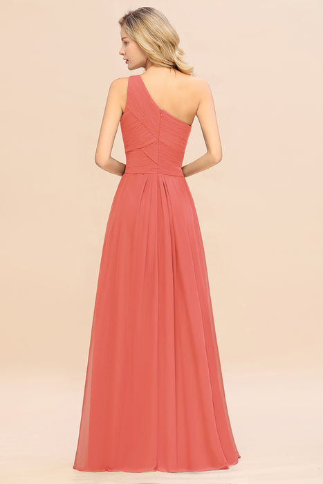 One Shoulder Aline Chiffon Bridesmaid Dress Long Wedding Guest Dress