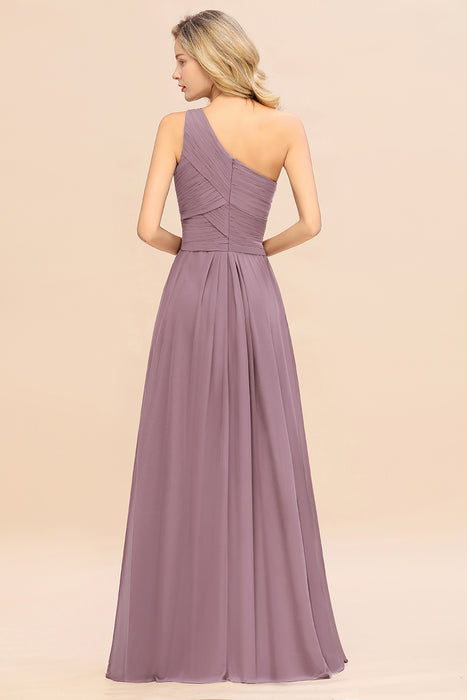 One Shoulder Aline Chiffon Bridesmaid Dress Long Wedding Guest Dress