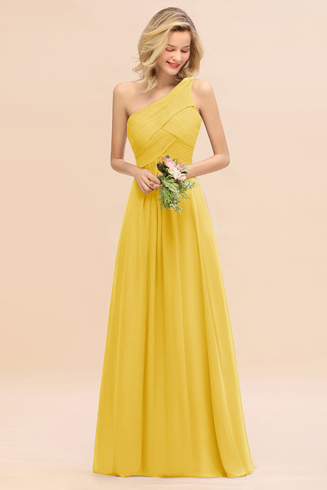 One Shoulder Aline Chiffon Bridesmaid Dress Long Wedding Guest Dress