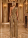 One Shoulder Pleated Sequin Wide Leg Evening Jumpsuit