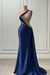 Sleeveless Strapless Navy Long Prom Dress with Pleated Beadings - Prom Dresses