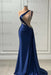 Sleeveless Strapless Navy Long Prom Dress with Pleated Beadings - Prom Dresses
