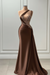 Sleeveless Strapless Brown Long Prom Dress with Pleated Beadings - Prom Dresses