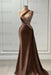 Sleeveless Strapless Brown Long Prom Dress with Pleated Beadings - Prom Dresses