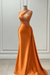 Sleeveless Strapless Ornage Long Prom Dress with Pleated Beadings - Prom Dresses